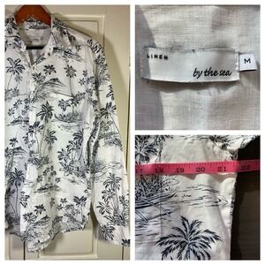Linen By The Sea‎ Linen Shirt Mens Medium Stripe Long Sleeve Button Beach Resort